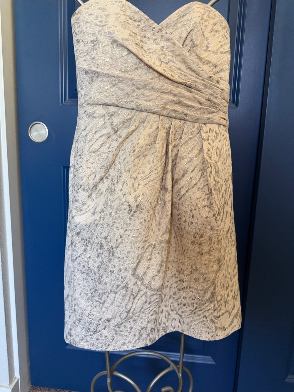 Laundry By Shelli Segal Strapless Cream Metallic Cocktail Dress